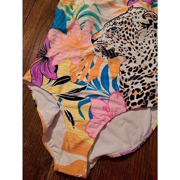 New Jr XL No Boundaries 1 Piece Leopard Cheetah Tropical Swimsuit Bathing Suit - Picture 4 of 7
